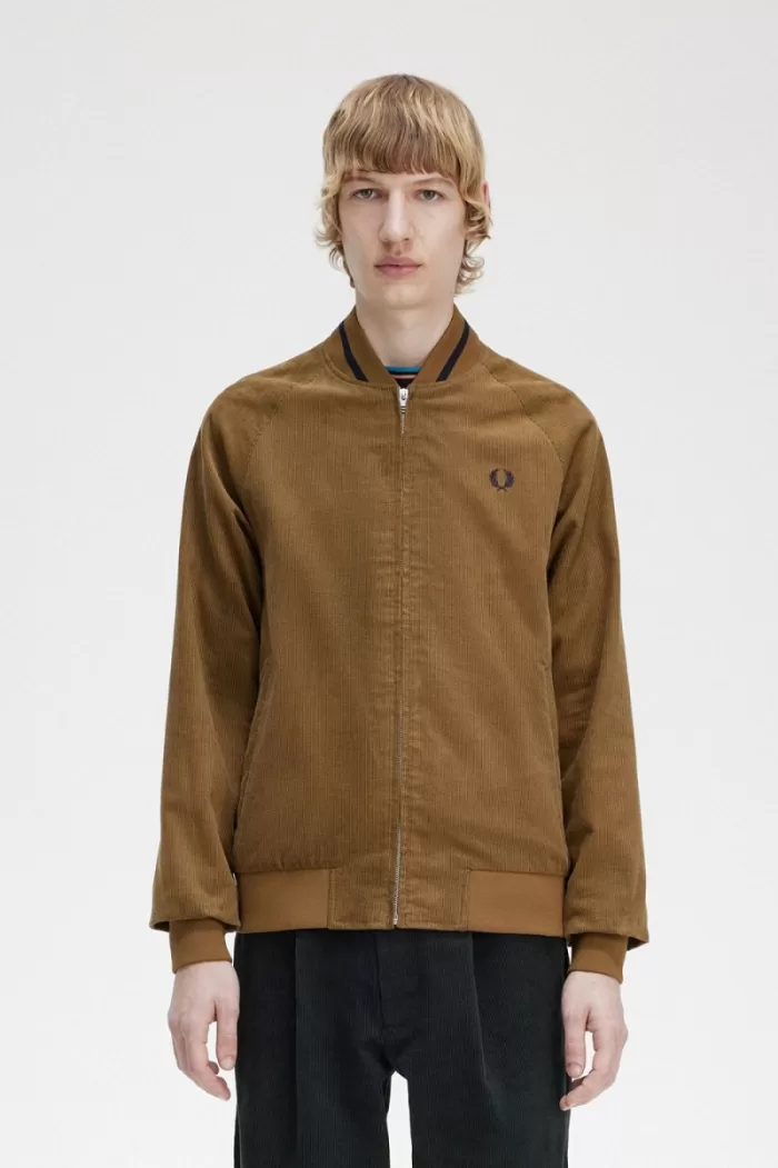 Fred Perry Waffle Cord Tennis Bomber Men’s Jackets Brown | ZISML2863