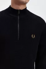 Fred Perry Waffle Stitch Half Zip Men’s Jumper Navy | CSQGU3281