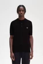 Fred Perry Waffle Stitch Henley Men’s Shirt Black | VCAMJ2359