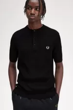 Fred Perry Waffle Stitch Henley Men’s Shirt Black | VCAMJ2359