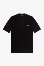 Fred Perry Waffle Stitch Henley Men’s Shirt Black | VCAMJ2359