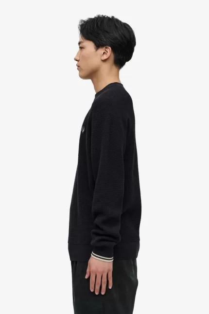 Fred Perry Waffle Stitch Men’s Jumper Black | WQVAU5167