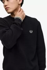 Fred Perry Waffle Stitch Men’s Jumper Black | WQVAU5167