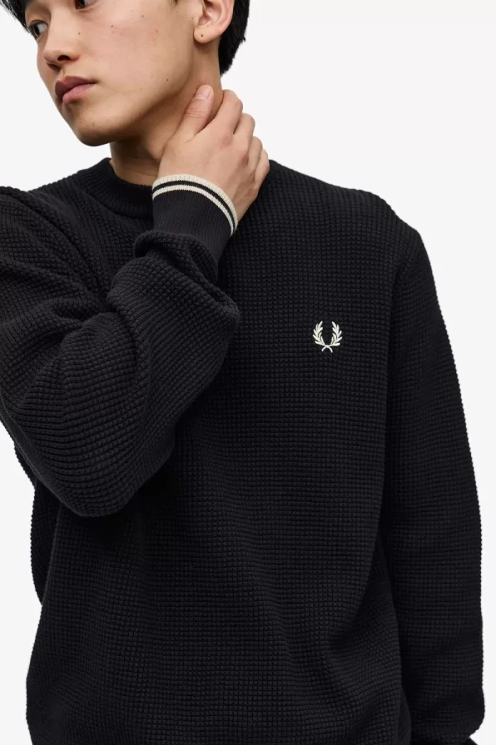 Fred Perry Waffle Stitch Men’s Jumper Black | WQVAU5167