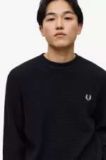 Fred Perry Waffle Stitch Men’s Jumper Black | WQVAU5167