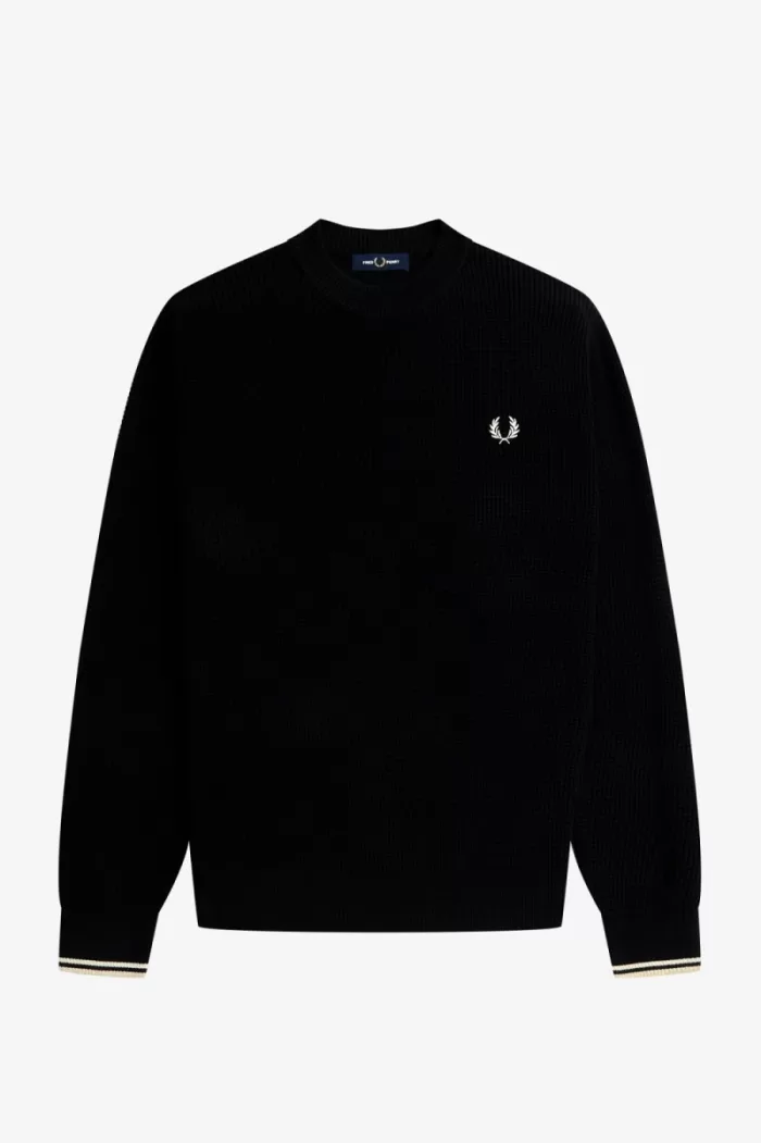 Fred Perry Waffle Stitch Men’s Jumper Black | WQVAU5167