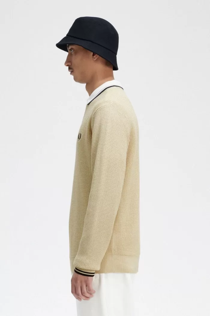 Fred Perry Waffle Stitch Men’s Jumper Oatmeal | XYPRU7250