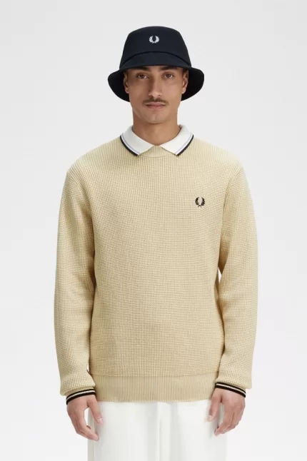 Fred Perry Waffle Stitch Men’s Jumper Oatmeal | XYPRU7250