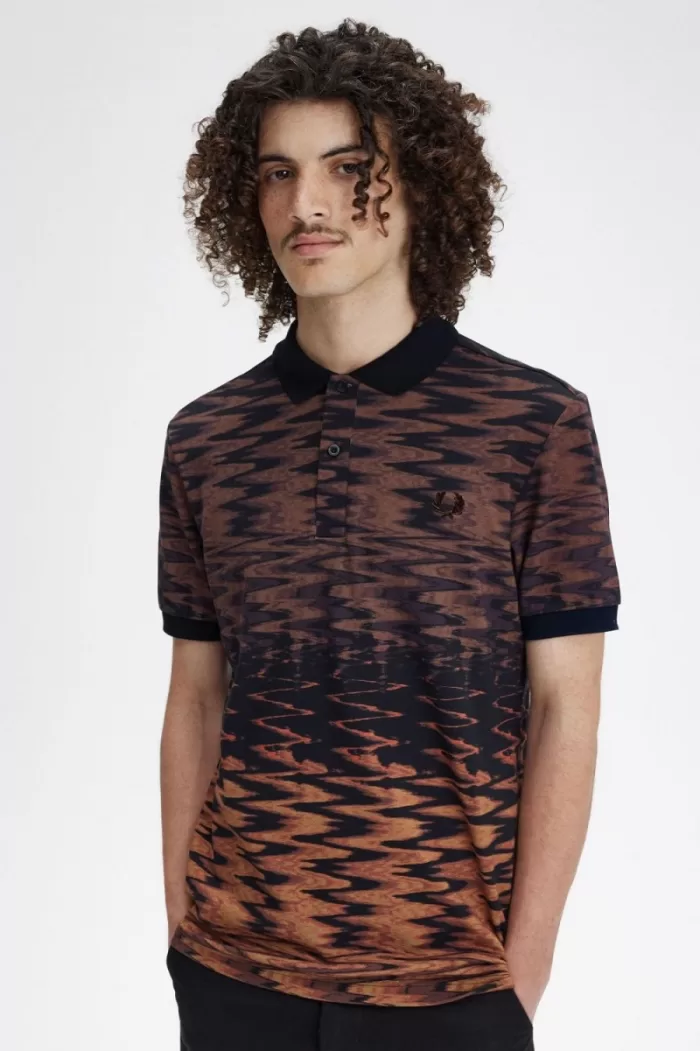 Fred Perry Wave Graphic Men’s Polo Shirt Black | RAMYZ8642