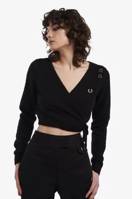 Fred Perry Wrap Women’s Cardigan Black | IQYMZ9261