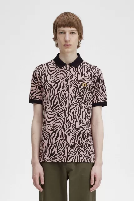 Fred Perry Zebra Print Men’s Shirt Dusty Rose Pink | JACBQ7532