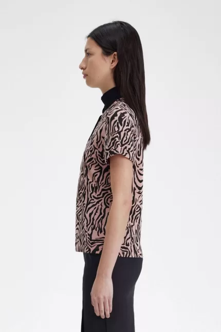 Fred Perry Zebra Print Women’s Polo Shirt Dusty Rose Pink | DOUXJ4975