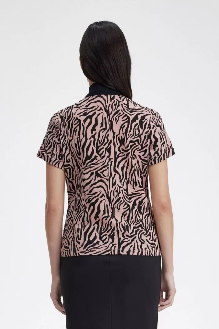 Fred Perry Zebra Print Women’s Polo Shirt Dusty Rose Pink | DOUXJ4975