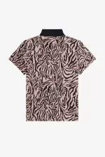 Fred Perry Zebra Print Women’s Polo Shirt Dusty Rose Pink | DOUXJ4975