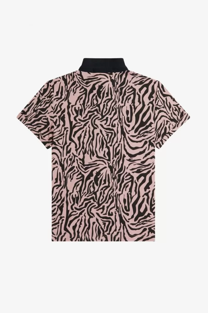 Fred Perry Zebra Print Women’s Polo Shirt Dusty Rose Pink | DOUXJ4975