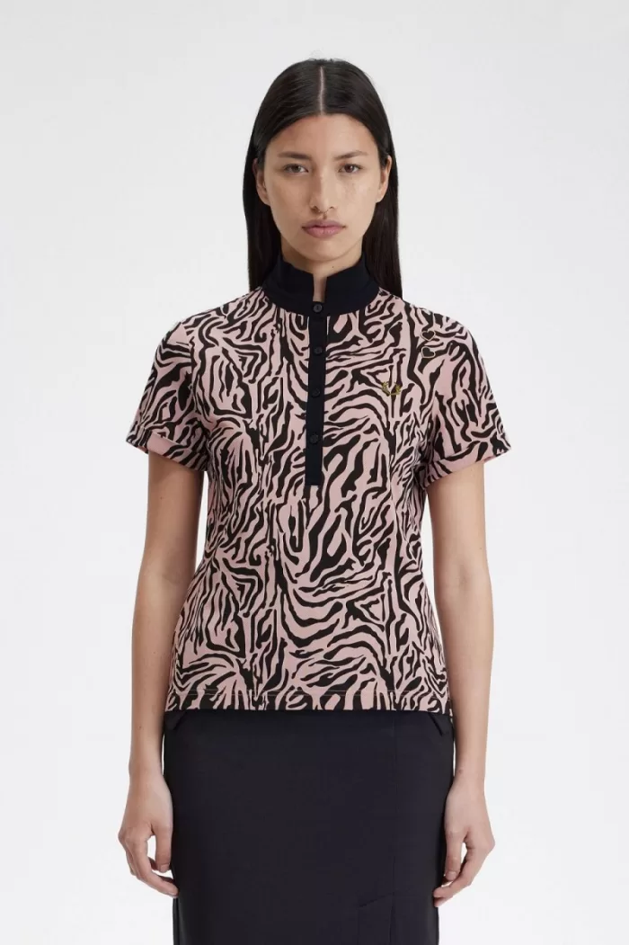 Fred Perry Zebra Print Women’s Polo Shirt Dusty Rose Pink | DOUXJ4975