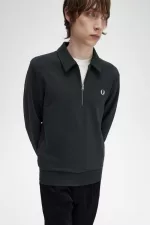 Fred Perry Zip Neck Collar Men’s Sweatshirts Night Green | MLUHF0326