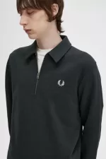 Fred Perry Zip Neck Collar Men’s Sweatshirts Night Green | MLUHF0326