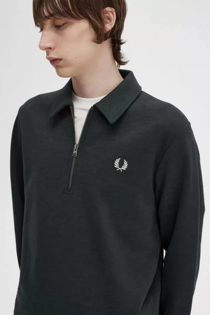 Fred Perry Zip Neck Collar Men’s Sweatshirts Night Green | MLUHF0326