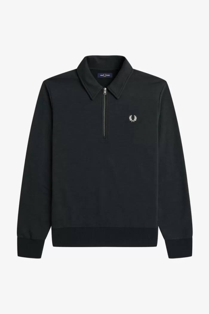 Fred Perry Zip Neck Collar Men’s Sweatshirts Night Green | MLUHF0326