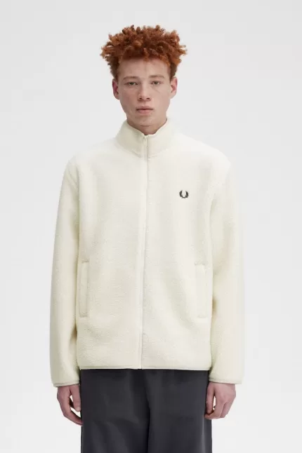 Fred Perry Zip Through Borg Fleece Men’s Sweatshirts Beige | KGYHV5317