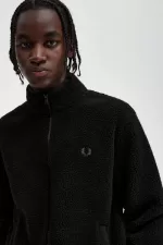 Fred Perry Zip Through Borg Fleece Men’s Sweatshirts Black | VXKCW5983