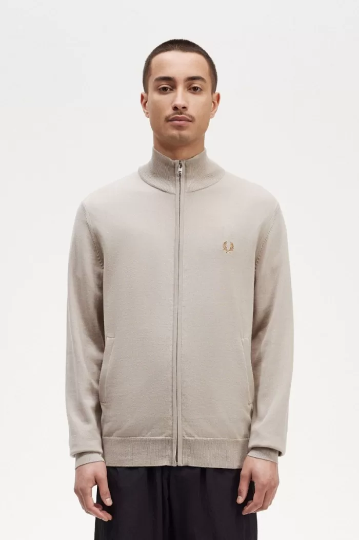 Fred Perry Zip Through Men’s Cardigan Dark Oatmeal | NUBMD8432