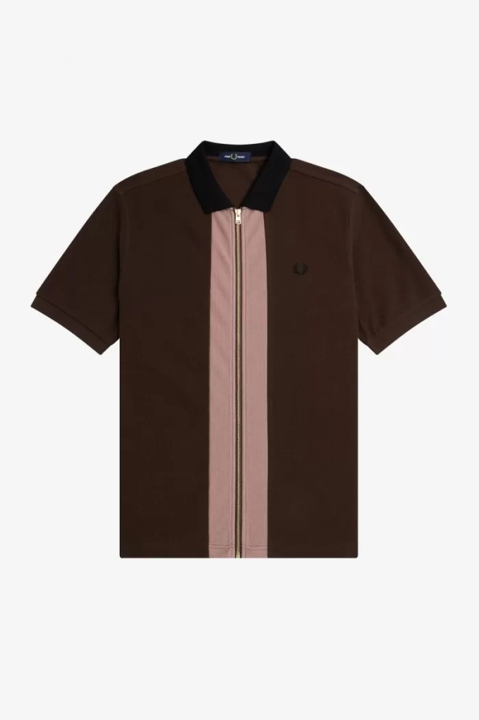 Fred Perry Zip Through Men’s Polo Shirt Burnt Tobacco | ZBOTJ6051