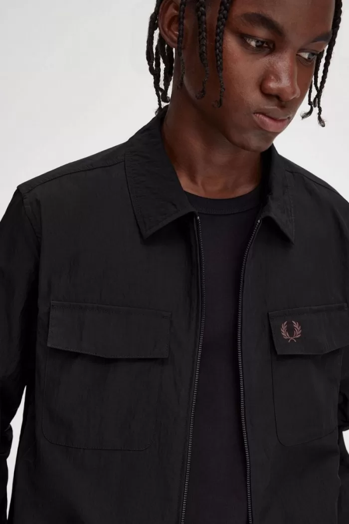 Fred Perry Zip-Through Men’s Shirt Black | QJGDY3721