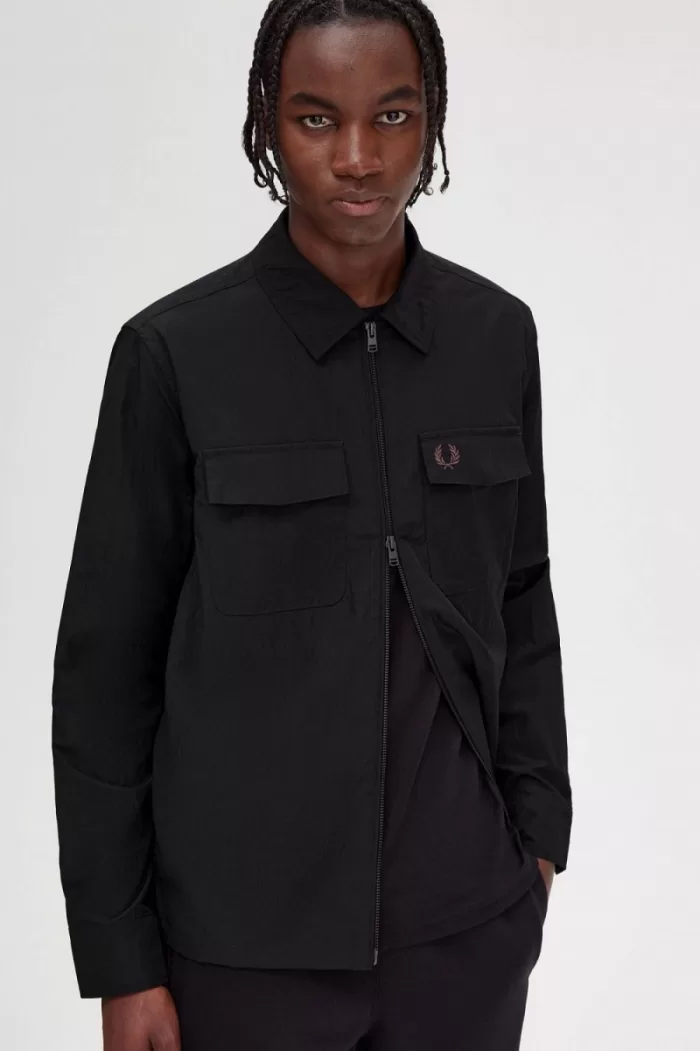 Fred Perry Zip-Through Men’s Shirt Black | QJGDY3721