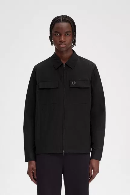 Fred Perry Zip-Through Men’s Shirt Black | QJGDY3721