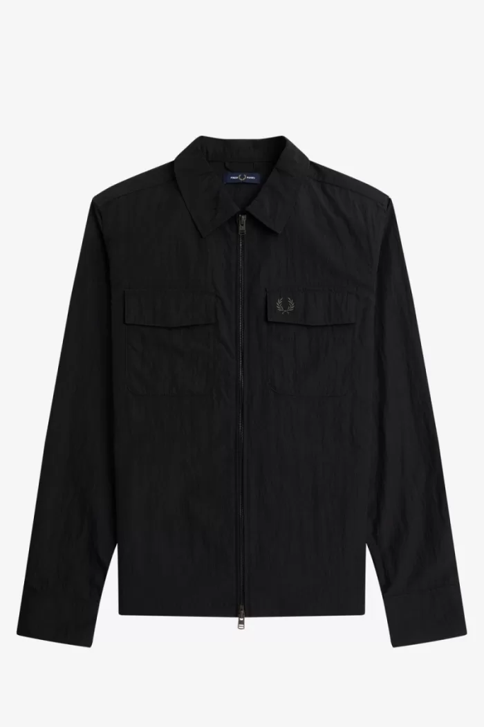 Fred Perry Zip-Through Men’s Shirt Black | QJGDY3721